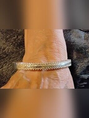 Roman Silver Crystal Double-Row Bangle Bracelet - Women's Jewelry Stamped